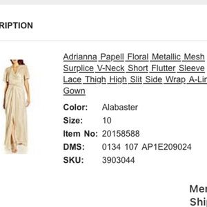 Adrianna Papell gown. Size 10 color is alabaster in first photo.